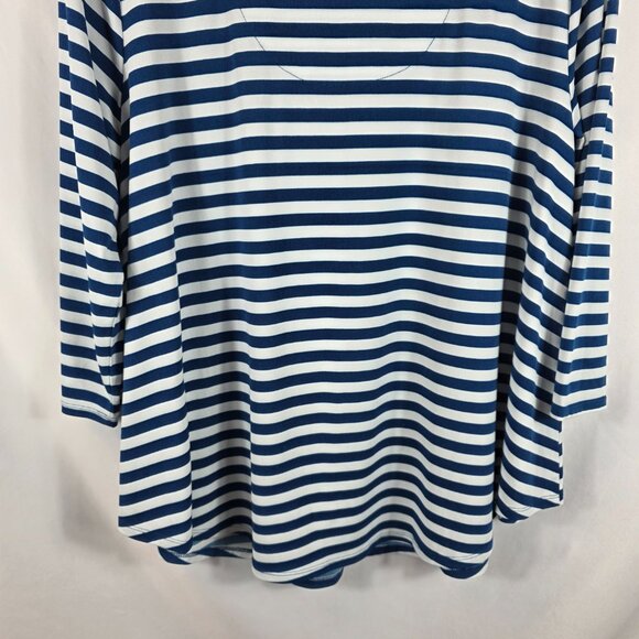 Chico's Size 2 Striped Caged Knit Top Women's Size Large Blue & White Stripe - Picture 13 of 13
